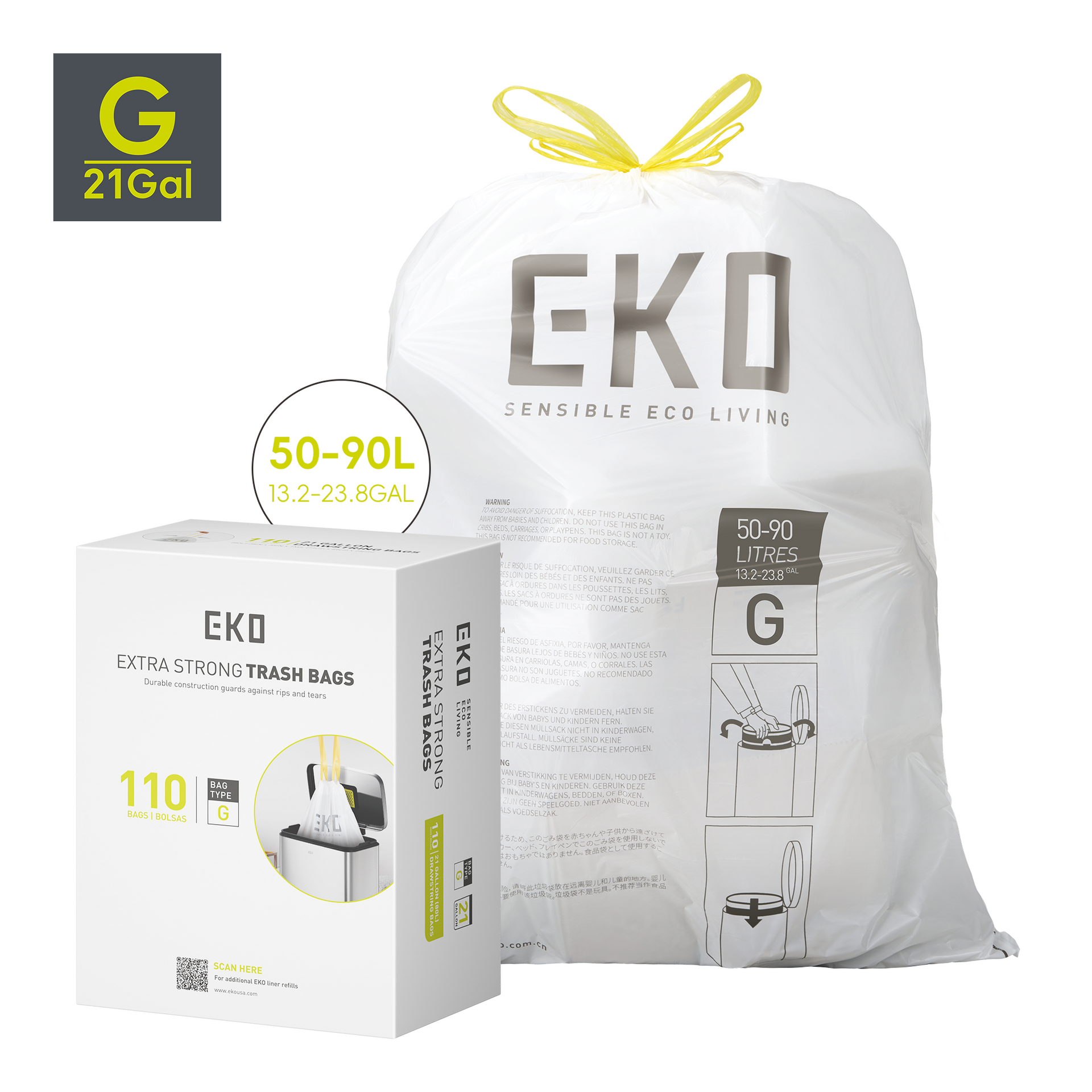Code G - 21 Gal Easy-Dispense Roll Trash Bag - 110 Count – Home by EKO