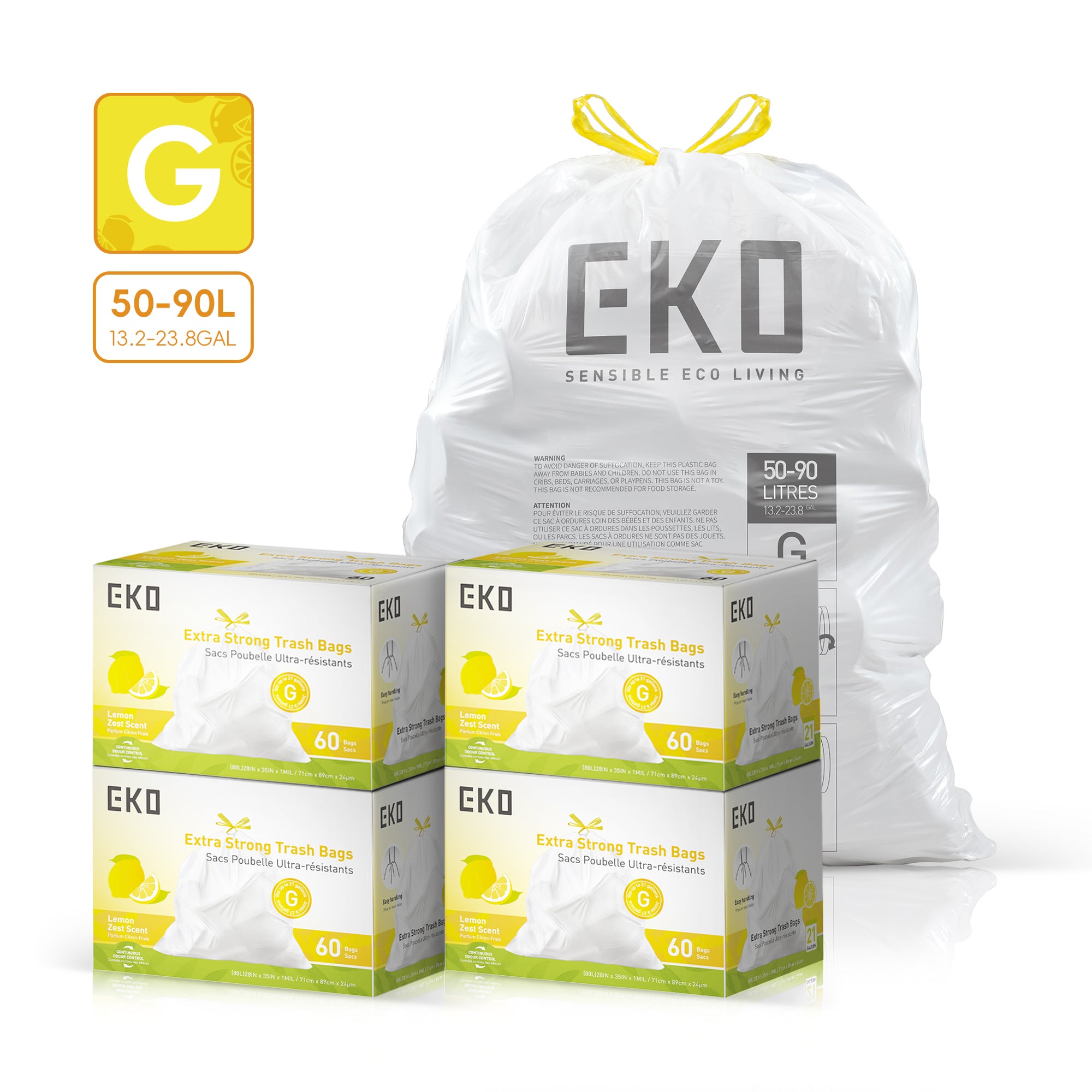 EKO Strong Trash Bags. Lemon Scent (50-90L).