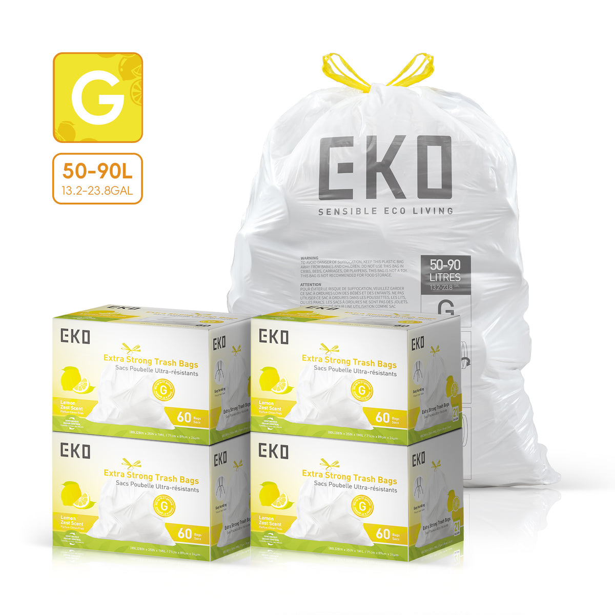 EKO Strong Trash Bags. Lemon Scent (50-90L).