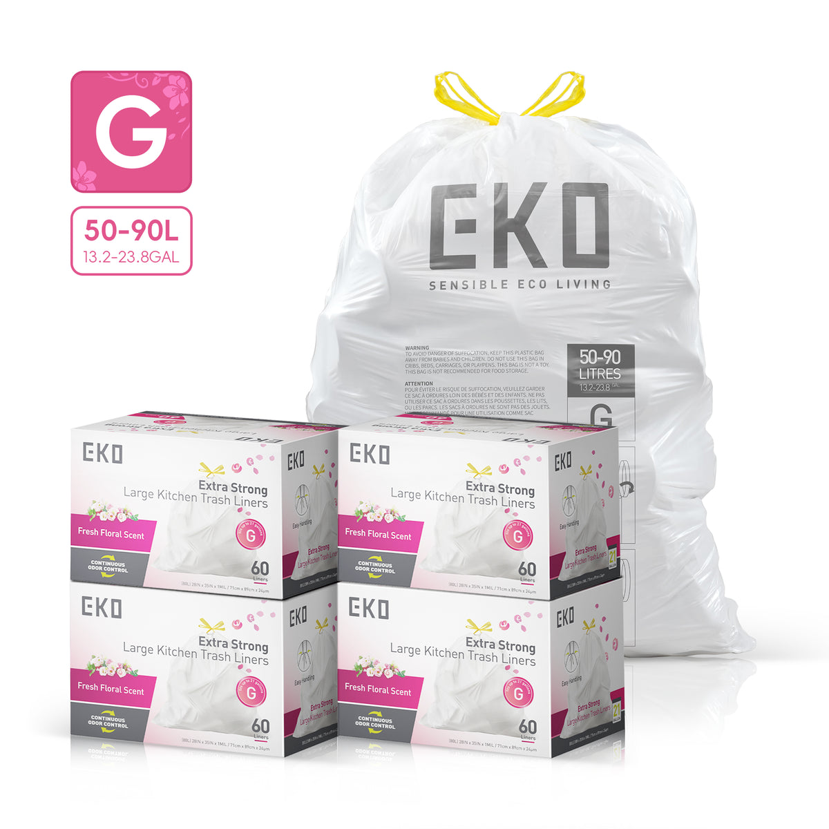 Code G Easy-Dispense Roll Trash Bags, 50-90 L / 13.2-23.8 Gal