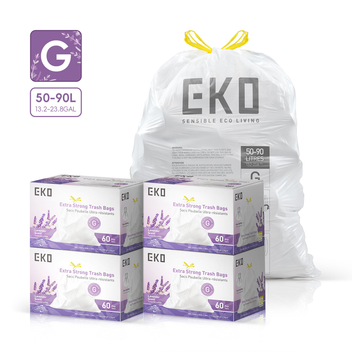 Code G Easy-Dispense Roll Trash Bags, 50-90 L / 13.2-23.8 Gal