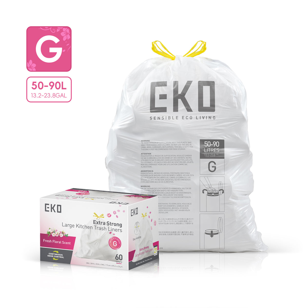 Code G Easy-Dispense Roll Trash Bags, 50-90 L / 13.2-23.8 Gal