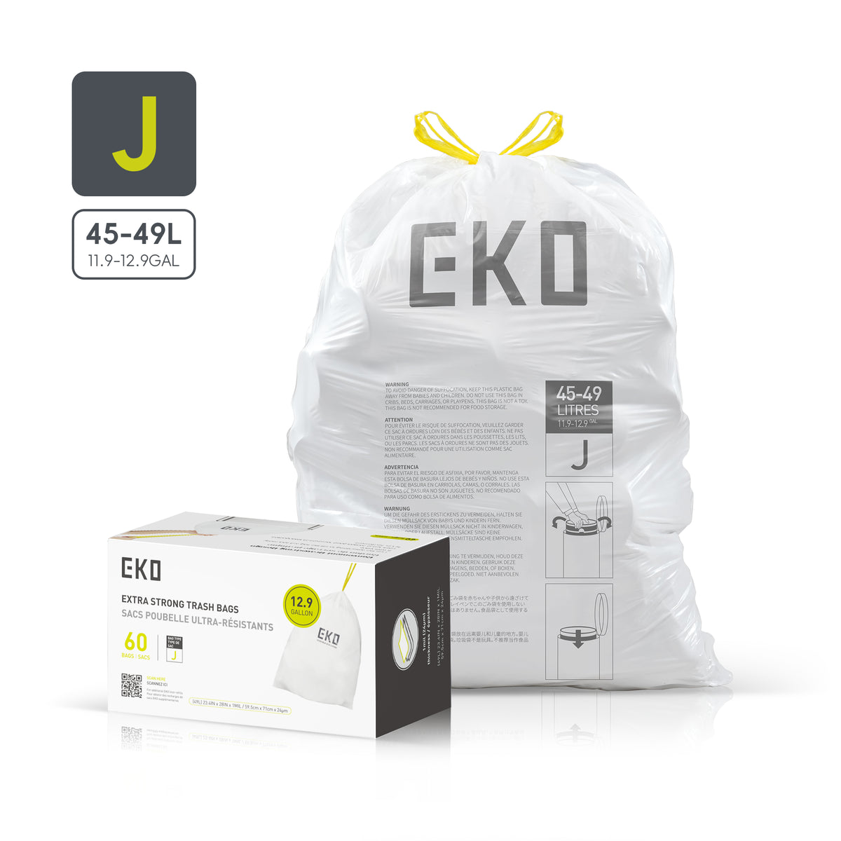 Code J Easy-Dispense Roll Trash Bags, 45-49 L / 11.9-12.9 Gal