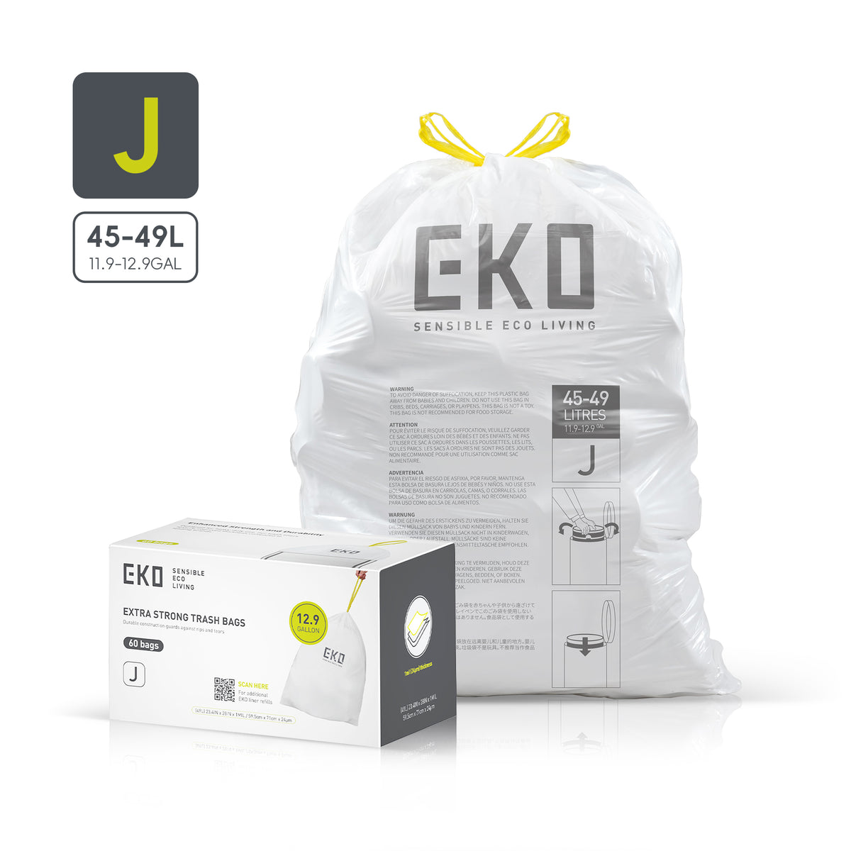 Code J Easy-Dispense Roll Trash Bags, 45-49 L / 11.9-12.9 Gal