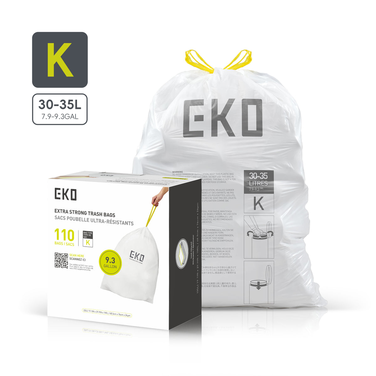 Code K Easy-Dispense Roll Trash Bags, 30-35 L / 7.9-9.3 Gal