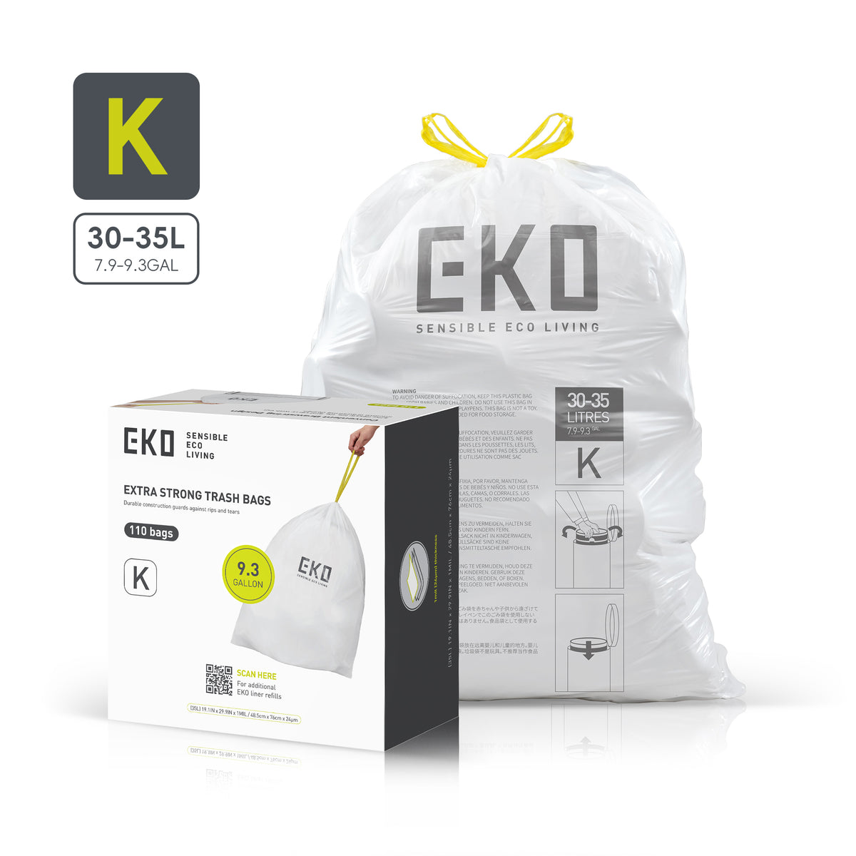 Code K Easy-Dispense Roll Trash Bags, 30-35 L / 7.9-9.3 Gal