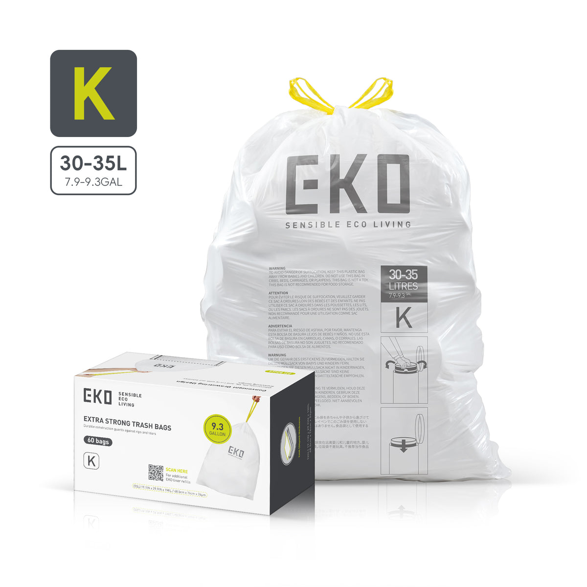 Code K Easy-Dispense Roll Trash Bags, 30-35 L / 7.9-9.3 Gal