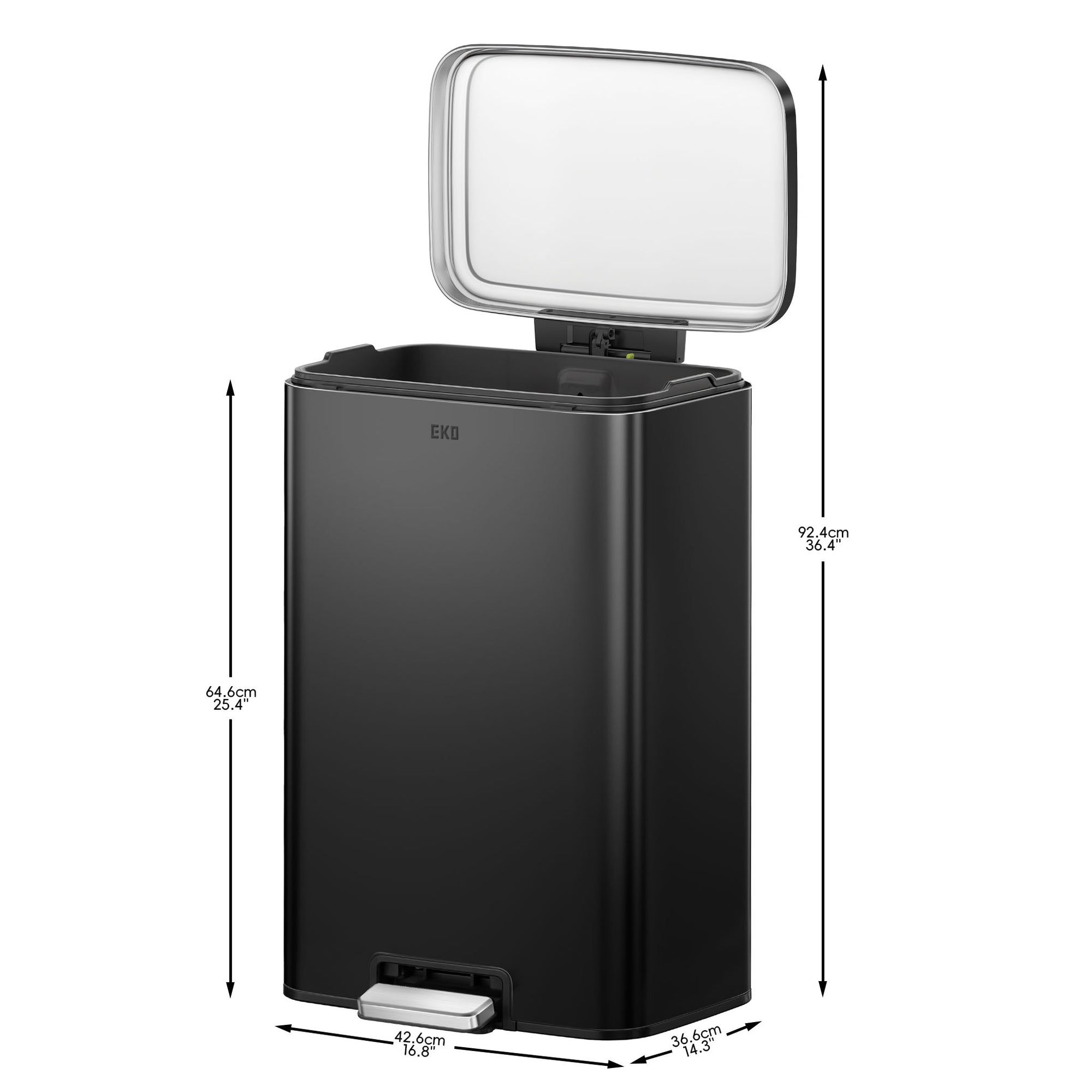 Maxwell Step On Foot Pedal Trash Can, 13.2 Gallon/50L Matte Black Steel