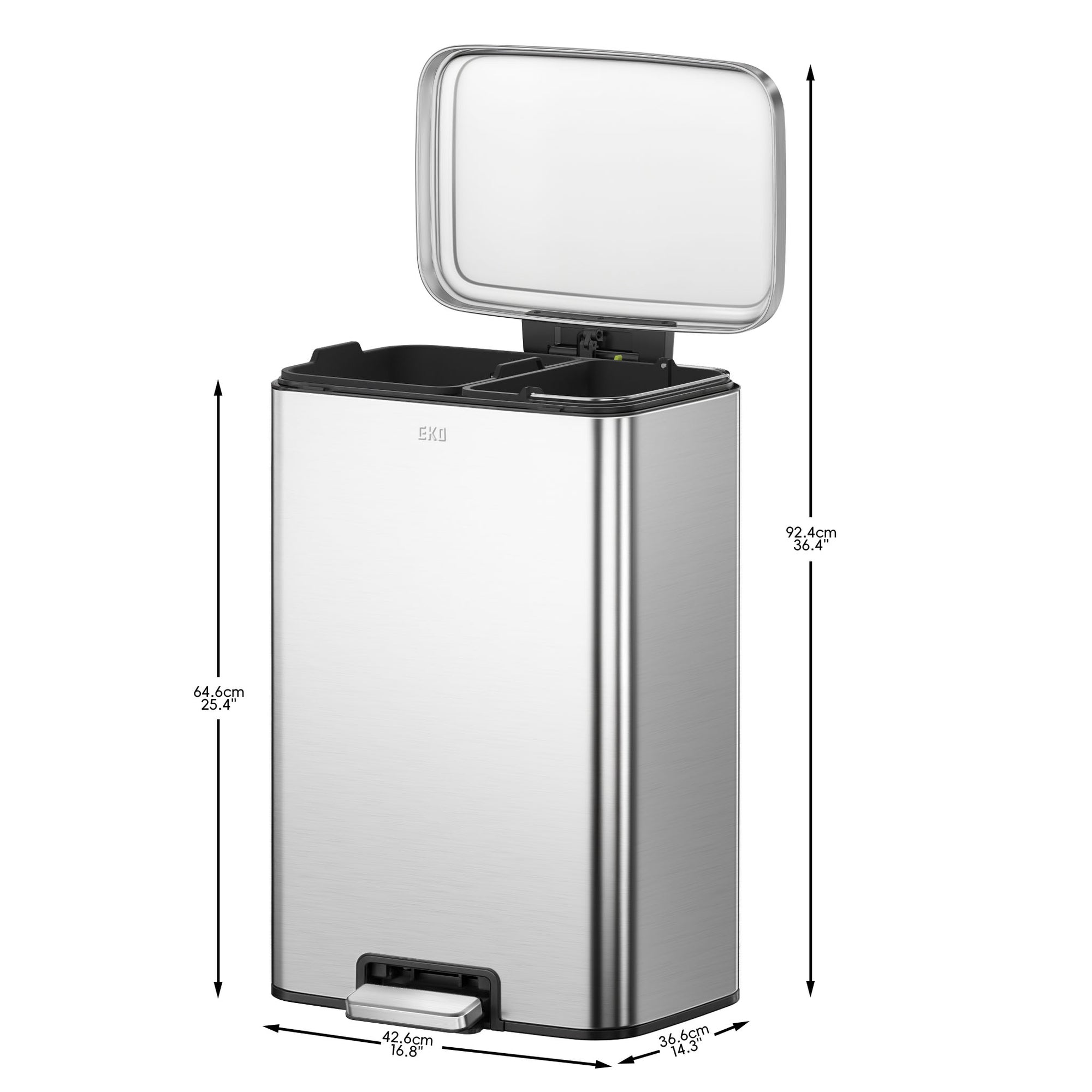 Maxwell Dual Compartment 20L+25L  Step Trash Can, Brushed Stainless Steel Finish
