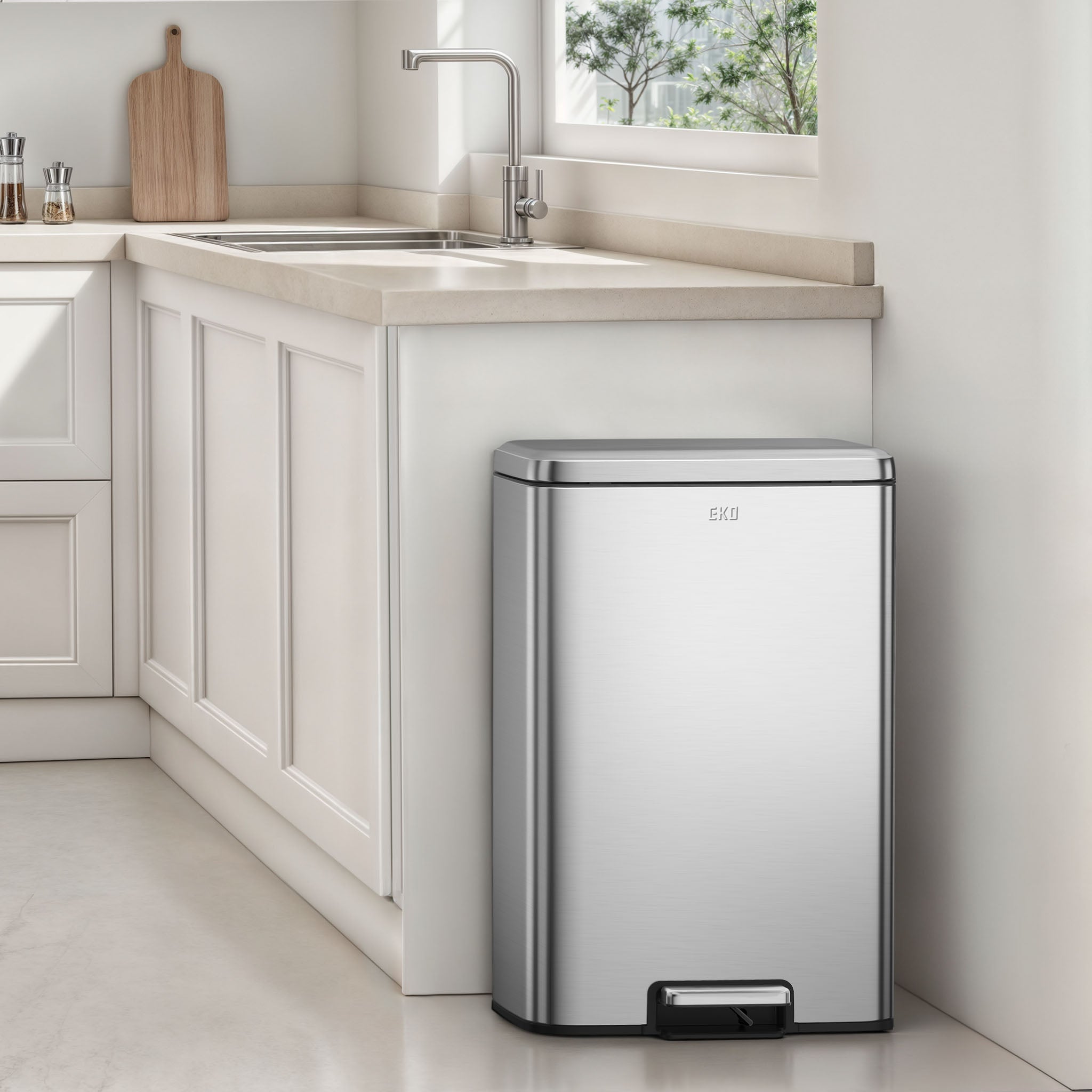 Maxwell Dual Compartment 20L+25L Step Trash Can, Brushed Stainless