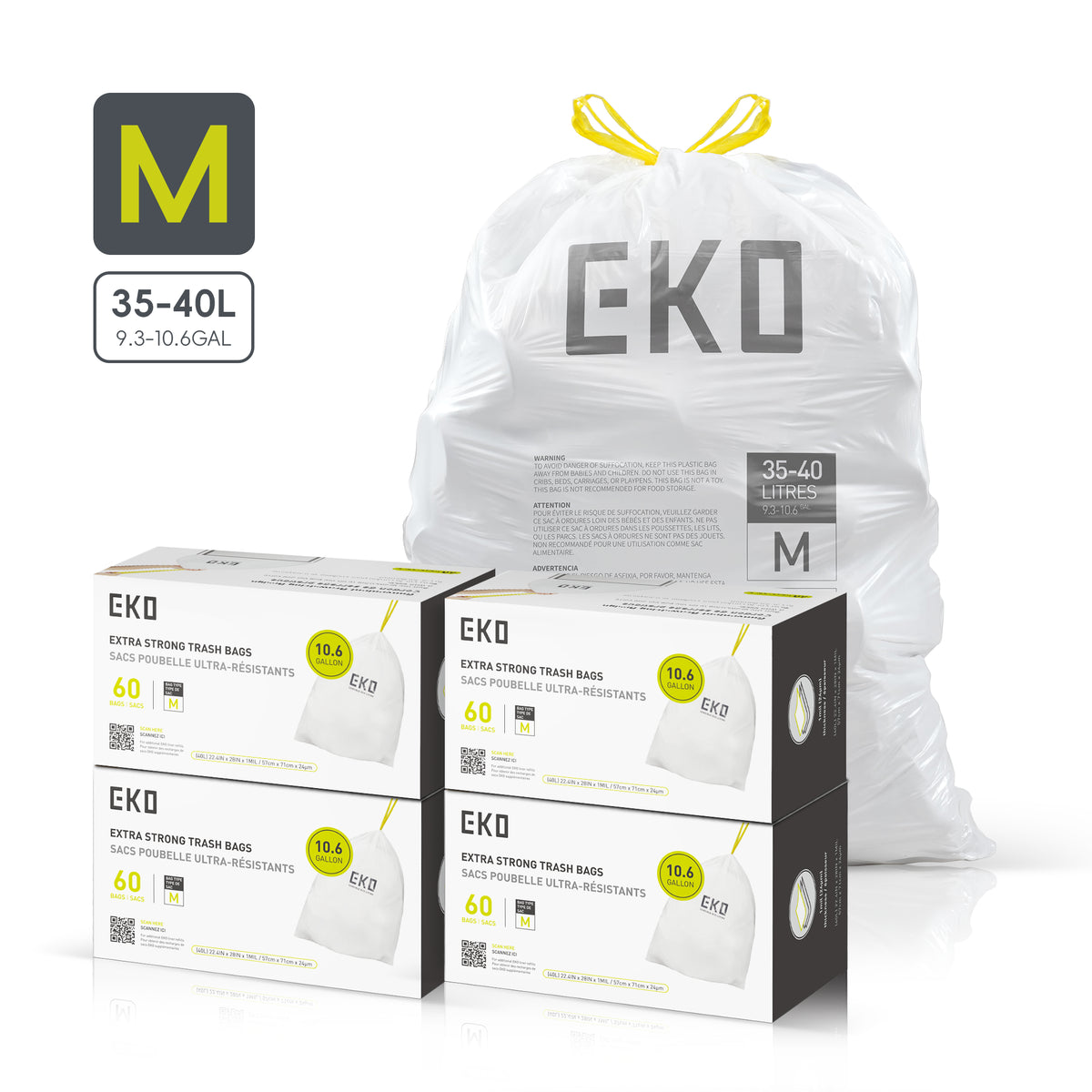 Code M Easy-Dispense Roll Trash Bags, 35-40 L / 9.3-10.6 Gal