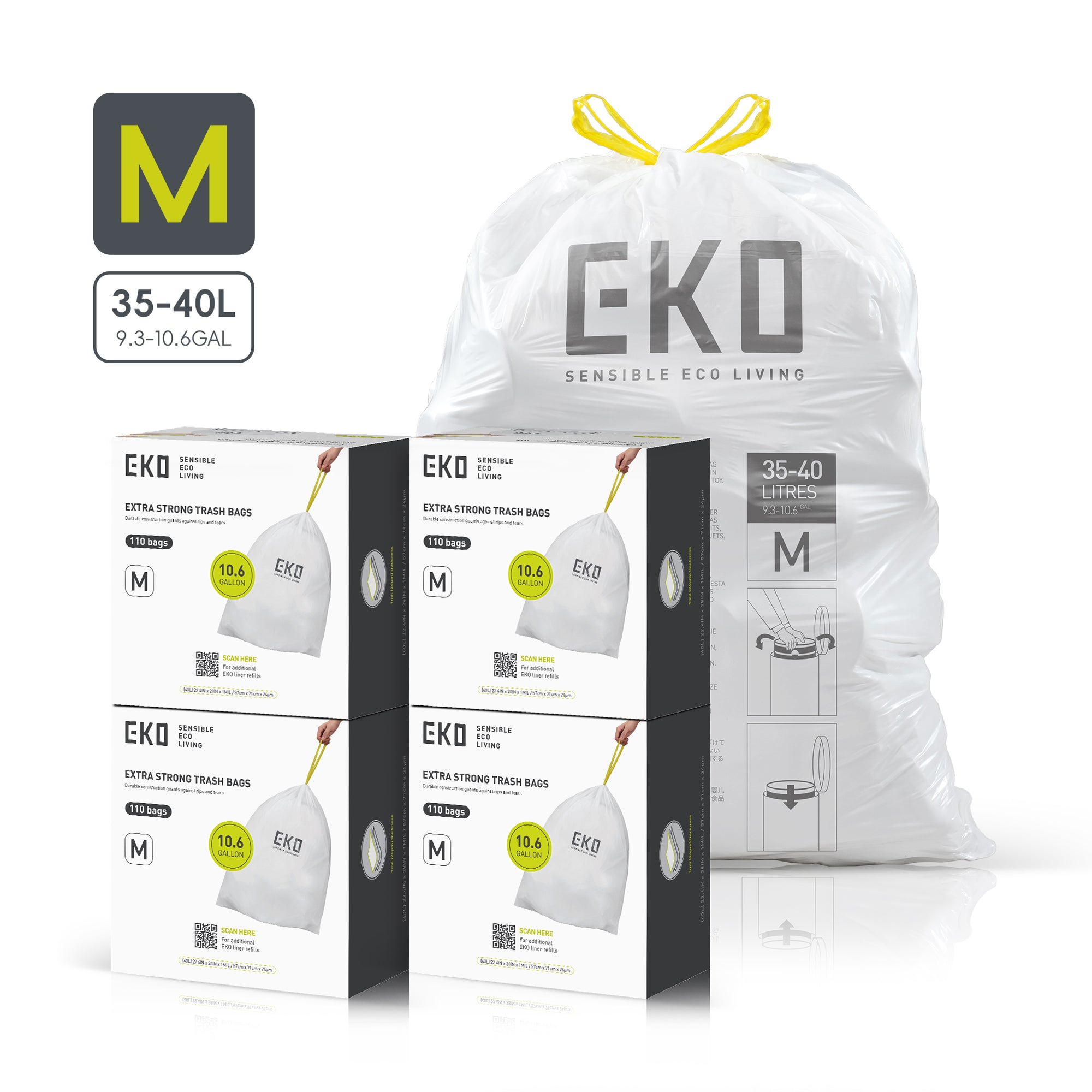 Code M -10.6 Gallon Easy-Dispense Roll Trash Bag - 440 Count