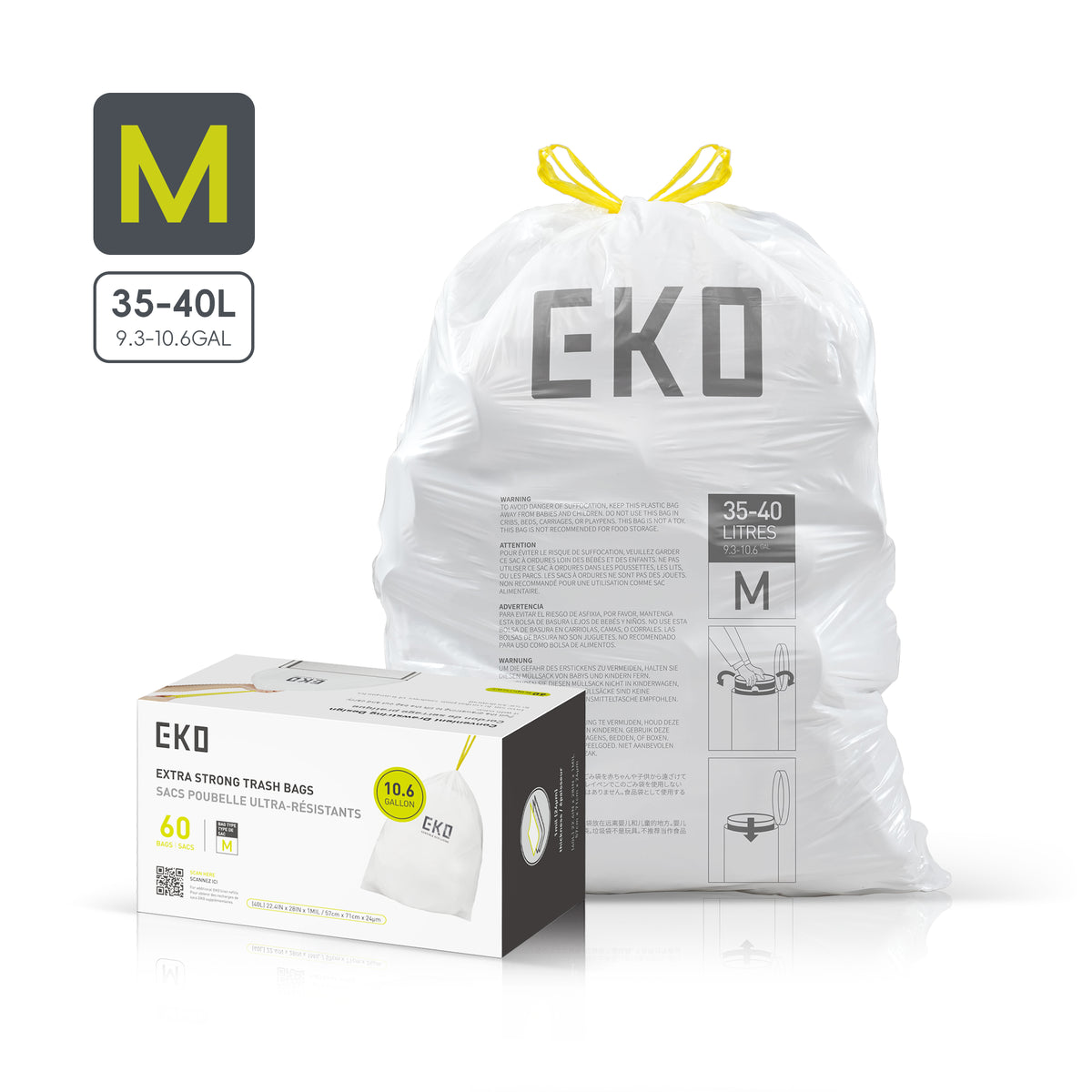 Code M Easy-Dispense Roll Trash Bags, 35-40 L / 9.3-10.6 Gal