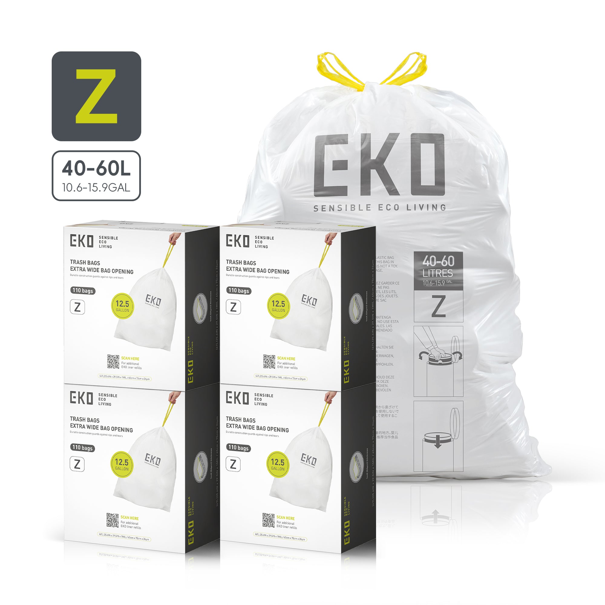 Code Z - 12.5 Gallon  Easy-Dispense Roll Trash Bag - 440 Count