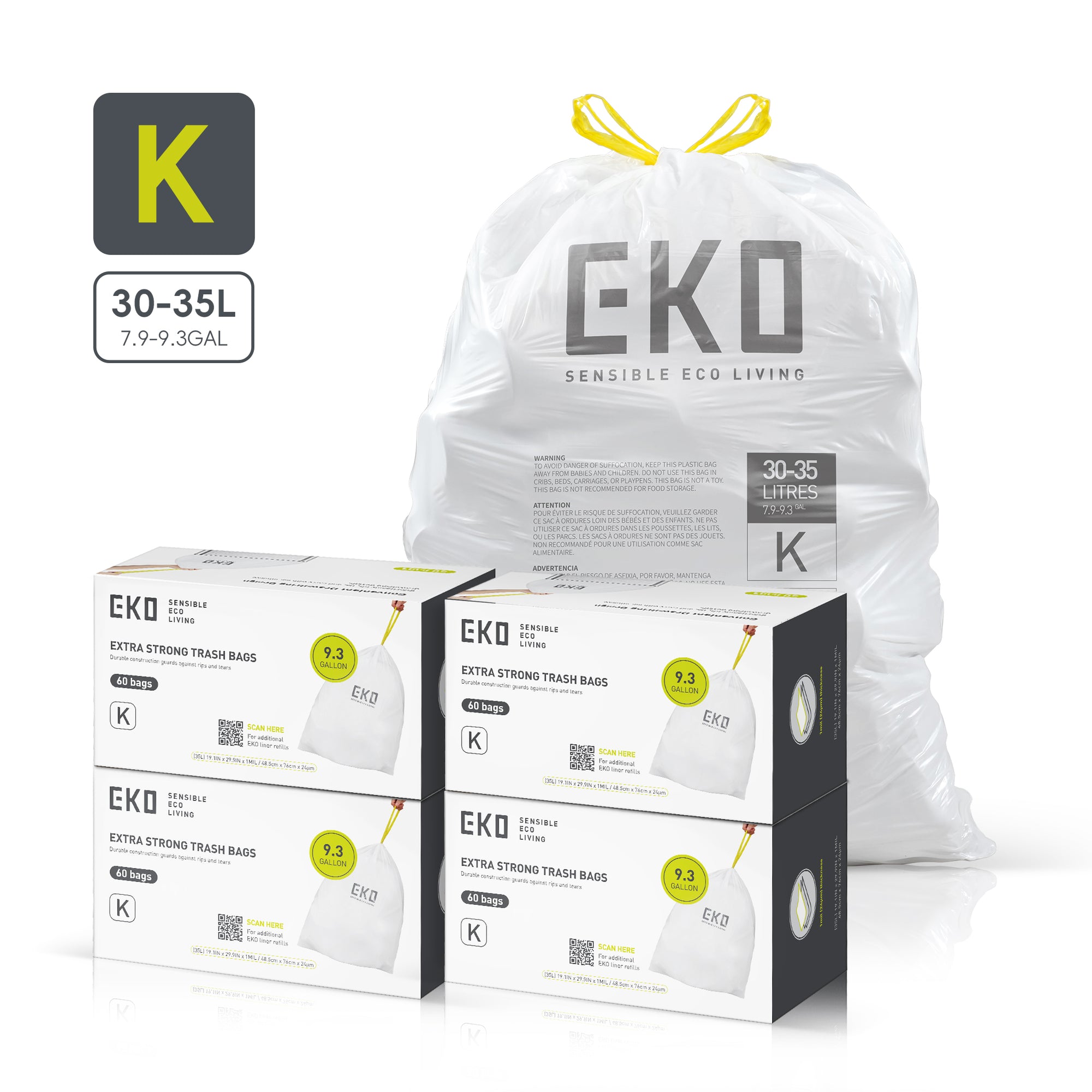 Code K -9.3 Gallon Easy-Dispense Roll Trash Bag - 240 Count