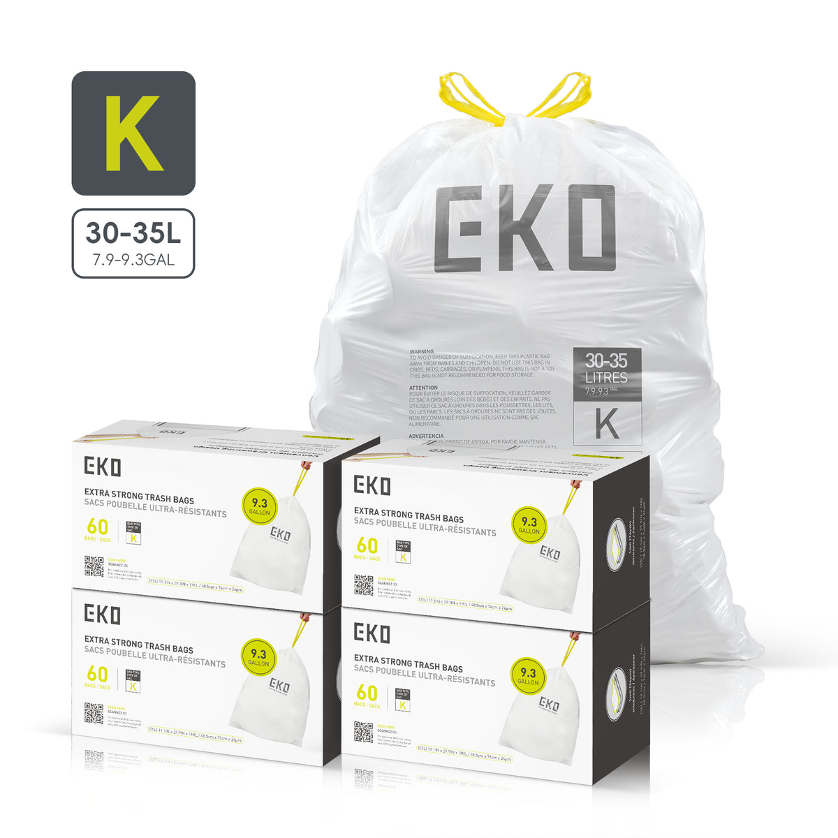 Code K Easy-Dispense Roll Trash Bags, 30-35 L / 7.9-9.3 Gal
