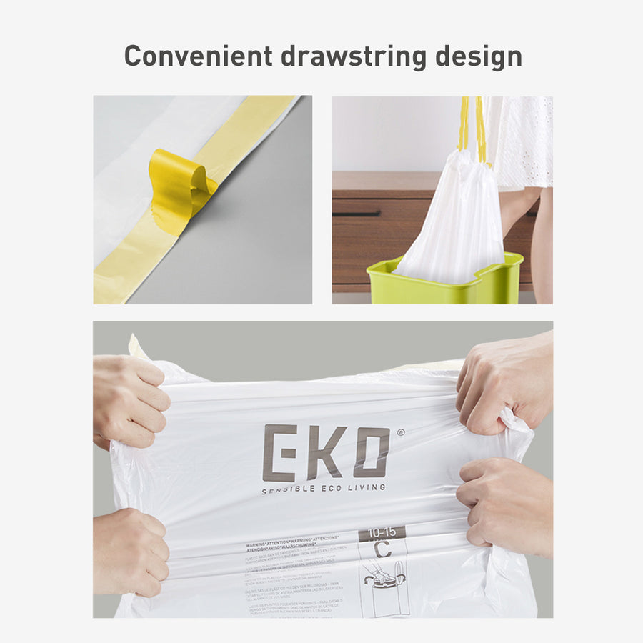 Extra-Strong Drawstring Kitchen Trash Bags – 13 Gallon (40L-60L) 60 pack